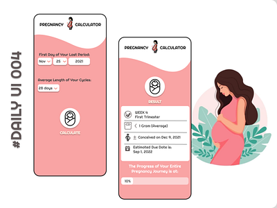 Pregnancy Calculator App | Daily UI Challenge 004 app calculator dailyui 004 dailyuichallenge design figma illustration mobile pregnancy ui vector