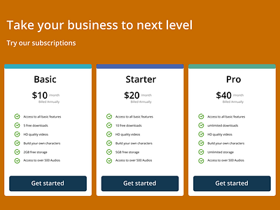 pricing page