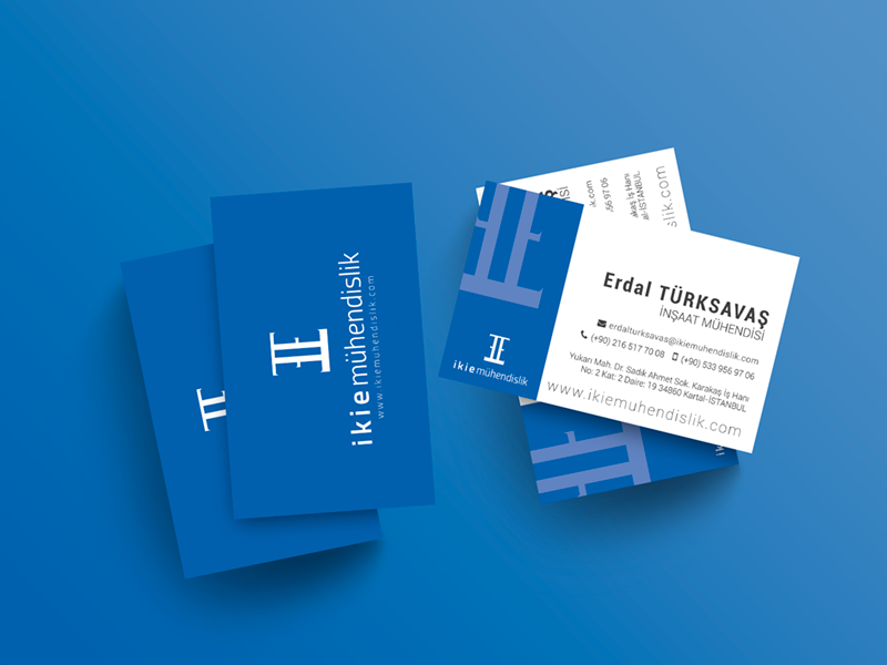 Business Card Design for ikie Mühendislik blue susam creative construction logo branding client work design business card