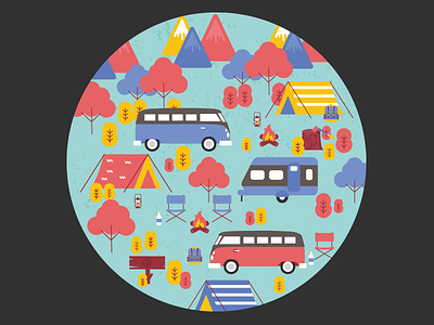 Autumn Camp: Spare Tire Cover Design for VW Bus autumn beetle day campfire camping client work design illustration susam creative vector art volkswagen bus volkswagen van world wide vw beetle day