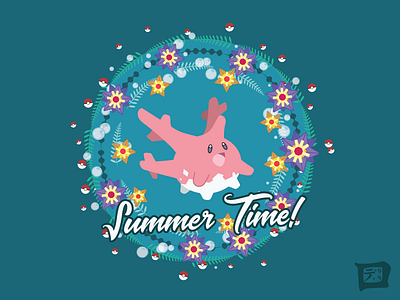 A Pokemon Summer: Corsola blue bubble coral corsola illustration ocean pokeball pokemon pokemon go summer summer time wallpaper