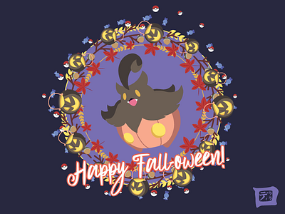 A Pokemon Fall-oween: Pumpkaboo acorn autumn fall halloween illustration leaf orange pokeball pokemon pokemon go pumpkin wallpaper