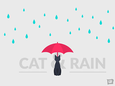 Cat & Rain - Wallpaper cat illustration minimal november rain rain drop simplistic umbrella wallpaper