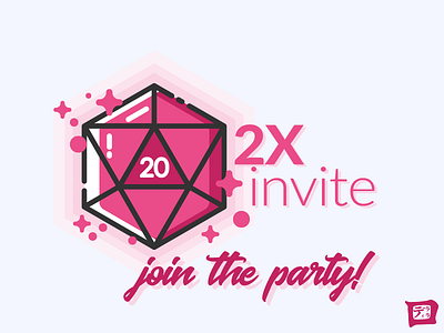 Join the Party: 2X dribbble Invites d20 dice dnd draft dribbble invite dungeons and dragons game geek illustration nerd pink vector art