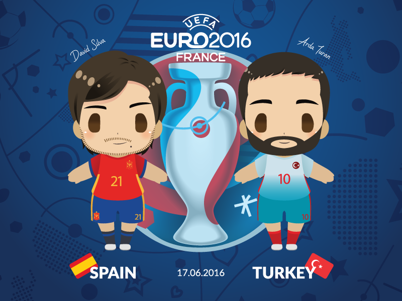 Euro 2016 Mascot Chibis: Spain vs Turkey poster europe cup uefa france vector fifa soccer cute chibi football illustration