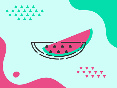 Limitless Summer: Watermelon - Memphis Style Wallpaper 80s abstract fruit illustration line art memphis minimal summer vector vibrant colors wallpaper watermelon