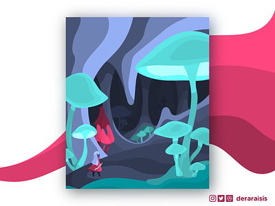 Underdark Adventure - A DnD Themed Poster Illustration adventure cave character dnd drow dungeons and dragons elf fantasy flat illustration mushroom vector art