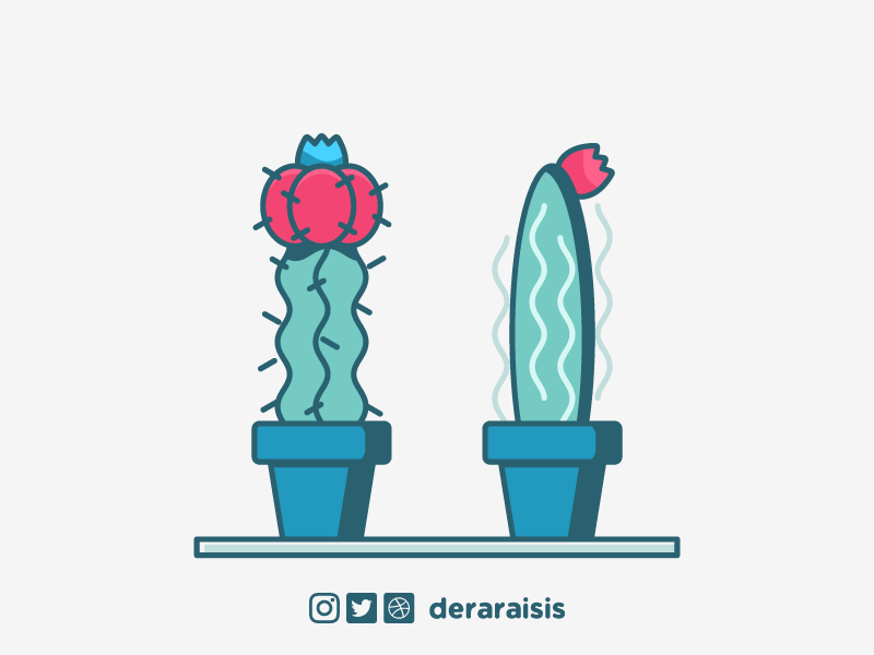2 Lonely Cacti depressed lonely thorn succulents succulent potted plant flower green red blue plant cacti cactus wallpaper design design wallpaper vector minimal vector art illustration