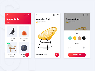 Shop App app cart commerce design interaction mobile red shop ui ux yellow