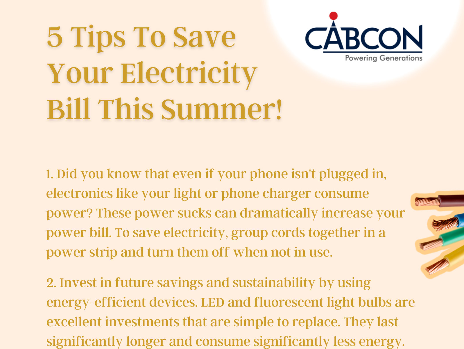 5 Tips To Save Your Electricity Bill This Summer! by Cabcon India on