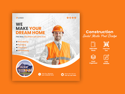 Construction and house renovation social media design advertising business post creative design