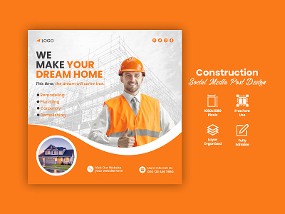 Construction and house renovation social media design