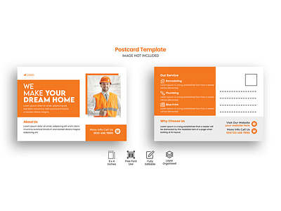 Construction and real estate services standard postcard design business post