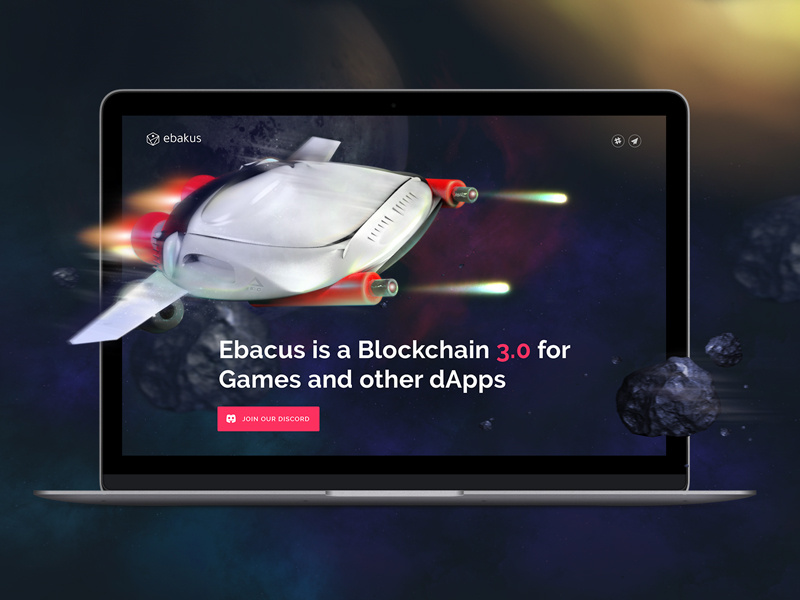 Ebakus space spaceship blockchain landing page crypto ethereum dapps game