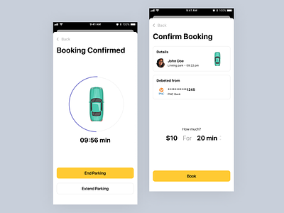 Car parking app design - Booking confirmation page