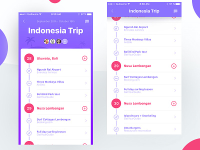 Travel Planner App airbnb app calendar color friends ios iphone list planning scroll travel ui