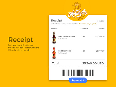 Receipt / DailyUI Challenge #17 adobe adobexd appdesign application beer bill billing design designer mailbox pay pay mail payment receipt receive typography ui design ux uxdesign