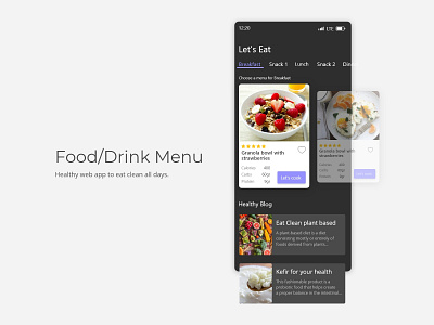 Food/Drink Menu / DailyUI challenge #43 adobe adobexd appdesign application design designer food food menu health app menu food ui design uxdesign