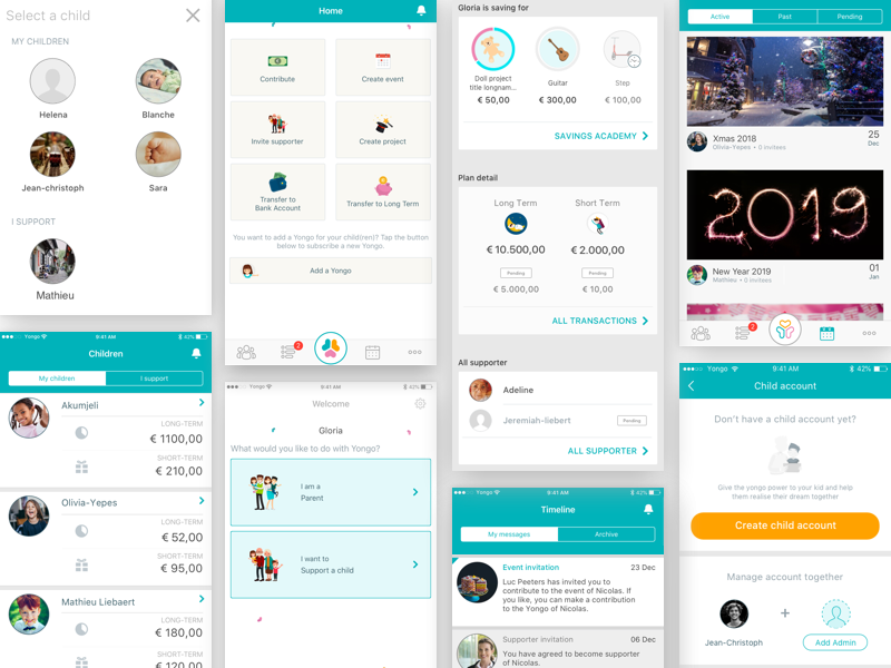 Savings App (for Parents, Kids & Supporters) - GoLive Design! account android app child savings design event finance homepage ios money online personal finance product design redesign saving savings sketch ui ux yongo