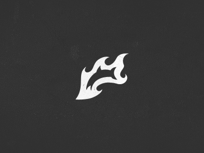 A logo with a fire and a fish.