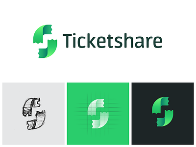 Ticketshare - Logo fold gradient green s share ticket