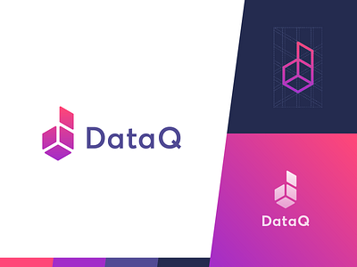 DataQ Logo box d gradient grid identity identity branding logo mark purple simple