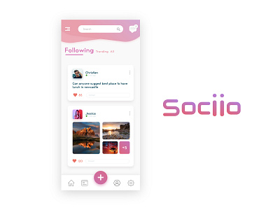 Sociio App app appdesign cards design dribbble header icon illustration interaction interactive iphone login swipeable typography ui uidesign ux web webdesign website
