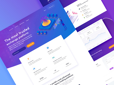 Cryptocurrency exchange platform landing page app appdesign cards crypto currency crypto exchange design dribbble header illustration interaction interactive landing page typography ui uidesign ux web webdesign website