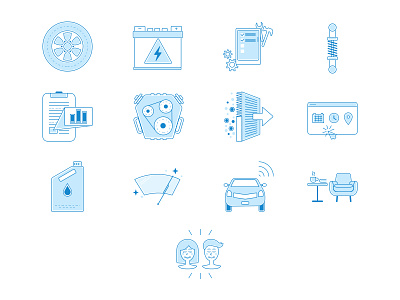 Fiix Illustrations battery blue car design digital engine flat icons illustration mechanic vector wheel