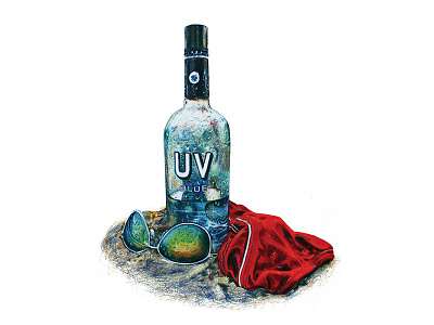 Vodka at the Beach beach colored pencil illustration sand