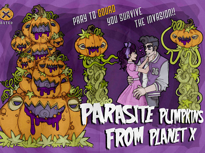 Parasite Pumpkins from Planet X bmovie design digital illustration ink poster scifi vintage