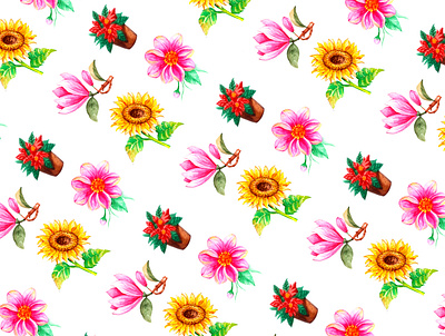 Flowers Fabric Pattern art chirstmas fabric pattern pink flowers sunflowers watercolor