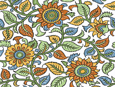 Beautiful Leaves or Flowers Pattern art fabric flowers green illustration leaves modern pattern yellow