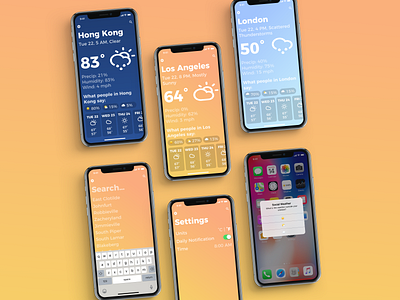 Social Weather Mobile UI app app design daily ui dailyui design forecasting gradient design ios app minimal minimalism mobile notification notifications social weather ui ux weather weather app weather forecast weather icon