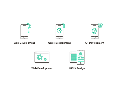 Zak Studio Icons app development ar development black duotone game development green icons icons for landing page icons for web uiux design icon web web development