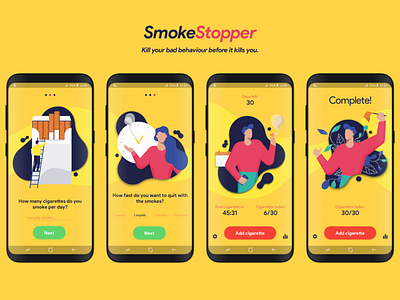 Smoke Stopper App UI android android app android app design app ui app ui design design illustration minimal smoke smoking stop smoking ui user interface