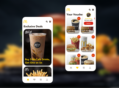 McDonalds App Redesign android app app design burger daily ui deals design fast food fastfood fries mcdonalds minimal mobile mobile app design mobile design mobile ui restaurant app ui ux voucher design