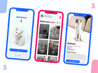 Adopt me Mobile App 🐈 adopt app cat catalogue cats daily ui minimal mobile mobile app mobile app design mobile application mobile design mobile ui pet pets ui