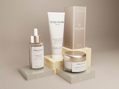 White Orchid Skincare - Packaging and Identity 3d beauty brand blender branding graphic design identity logo modelling packaging product visualization skincare