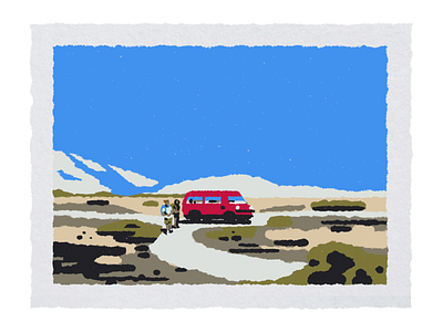 Across Central Asia asia blue central hike illustration mountains red roadtrip van