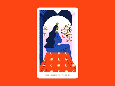 The High Priestess blue card high priestess illustration major arcana moon pomegranate popess queen red sun tarot tarot card tarot cards tarot deck woman