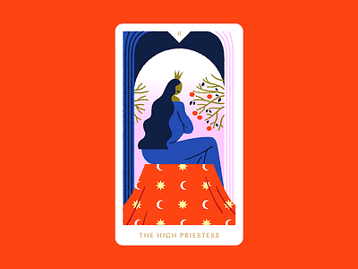 The High Priestess blue card high priestess illustration major arcana moon pomegranate popess queen red sun tarot tarot card tarot cards tarot deck woman