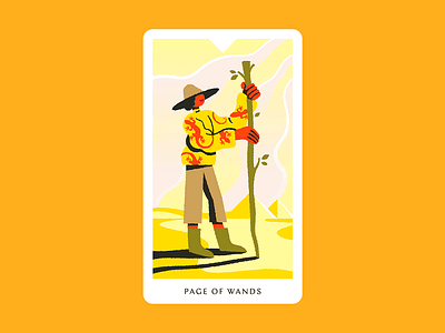 Page of Wands desert hat page of wands playing pyramid salamander sand sun tarot tarot card tarot cards tarot deck tarot illustration wand yellow