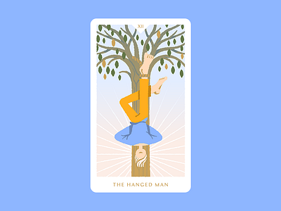 The Hanged Man card hanged illustration man playing card reversed sunshine tarot tarot card tarot cards tarot deck the hanged man tree