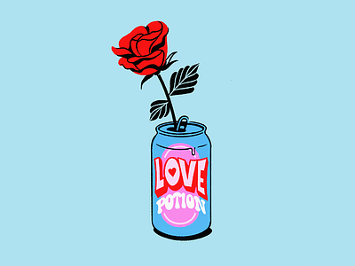 Love Potion 70s typography beer can beer illustration blue can illustration love love potion pink potion procreate procreate art procreate lettering procreateapp red rose rose illustration typography