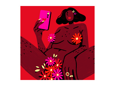 This Machine Kills Fascism black woman body brown censored censorship flowers illustration nudity orange phone pink red selfie