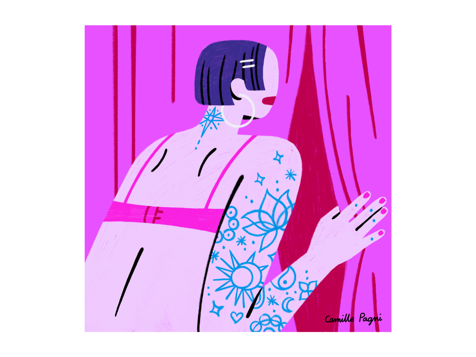 Through the curtains curtains girl illustration pink procreate red sex education tattoos vagina woman