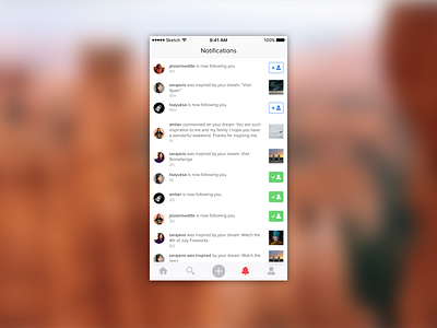 BUCKiTDREAM App - Notifications UI add friends app clean friends ios iphone minimalist modern notifications sketch ui ux