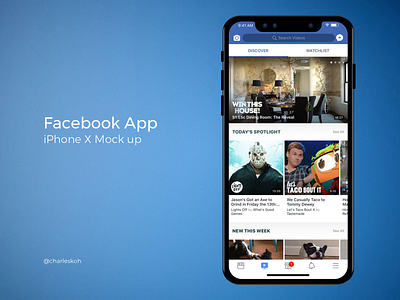 Facebook App Mockup on iPhone X app design facebook iphone iphone x mobile ui ux video x