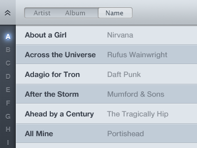 Songs UI album artist itunes mac music name player songs sort ui